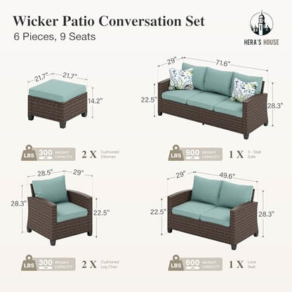 HERA'S HOUSE Wicker Patio Furniture Set,Outdoor Sectional Conversation Set