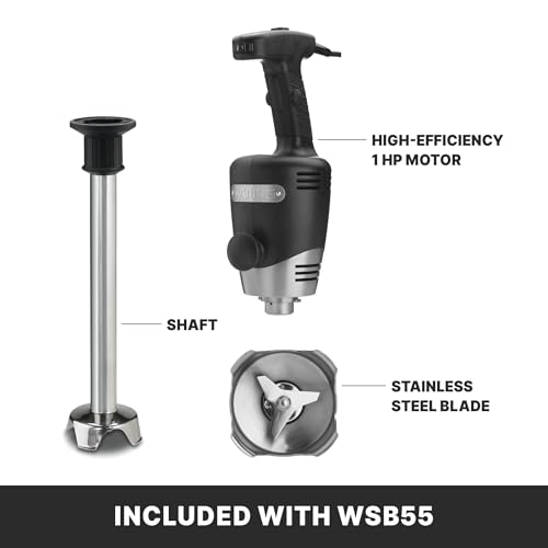 Waring Commercial Big Stix Heavy Duty Stick Immersion Hand Held Blender, 14" Removable Shaft, 1 HP, 750 Watt, Variable Speed Motor, Professional Restaurant Grade, 15 Gal Capacity, 120V, 5-15P WSB55, Black/Silver
