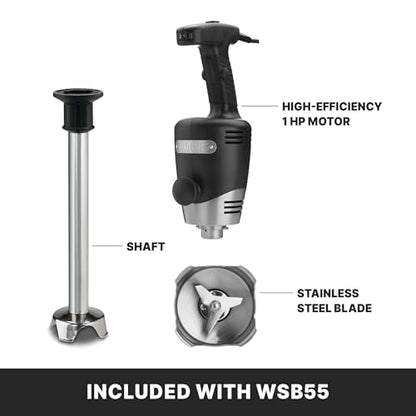 Waring Commercial Big Stix Heavy Duty Stick Immersion Hand Held Blender, 14" Removable Shaft, 1 HP, 750 Watt, Variable Speed Motor, Professional Restaurant Grade, 15 Gal Capacity, 120V, 5-15P WSB55, Black/Silver