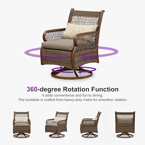 PURPLE LEAF Outdoor Dining Set for 10 All Weather Wicker Patio Dining Set with Hand-Woven Rattan Swivel Dining Chais and Rectangular Aluminum Table for Garden Deck Backyard Kitchen