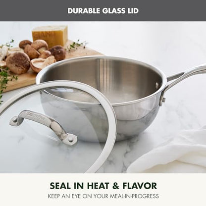 GreenPan Valencia Pro Tri-Ply Stainless Steel 2.5QT Chef's Pan with Lid, Induction Ready Cookware, All Cooktops, Sauce Pot, Mirror Finish, Dishwasher & Oven/Broiler Safe to 600F