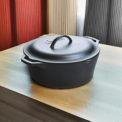Lodge Cast Iron Dutch Oven 7 Quart - Loop Handle Cooking Vessel - Even Heat Retention - Oven-Safe, Versatile Pot