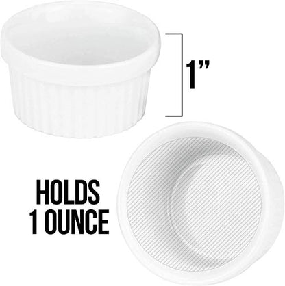 Kÿchen Mini Ramekins 1 oz. 30 ml|Microwave & Oven Safe, Porcelain Souffle Dish, Dipping Sauce, & Small Dessert Cups| 6 Count