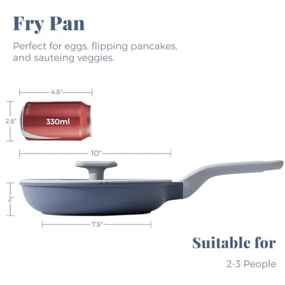 PRICUSIS Nonstick Ceramic Frying Pan with Lid, Non Toxic Skillet, Healthy Egg & Omelet & Chef's Skillet, PTFE PFOA & PFAS Free, Induction Compatible. (10Inch W/L)