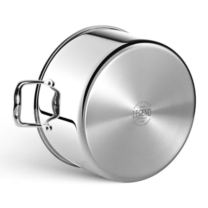 LEGEND COOKWARE 5-Ply Stainless Steel 10-Quart Stock Pot with Lid - Induction Compatible, Oven Safe 800°F - Non-Toxic, No Coatings - Even Heating, Won't Warp - Built to Last Generations