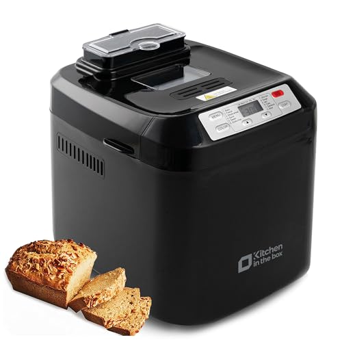 Kitchen in the Box 2lb Bread Maker with Auto Fruit Nut Dispenser, 12-in-1 Gluten-Free Bread Machine, 13H Delay Timer, Nonstick Pan, Keep Warm (Black)