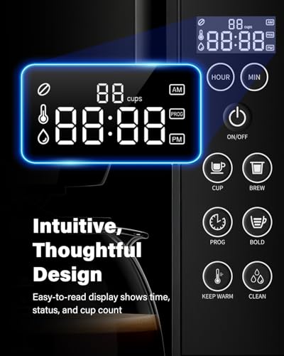 SHARDOR Drip Coffee Maker 10 Cup Programmable, Regular&Bold, LED Display