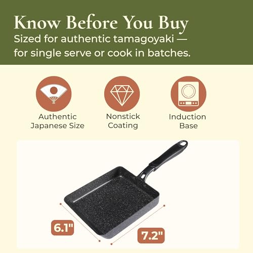 HAPPI STUDIO Tamagoyaki Pan - Japanese Omelette Pan Nonstick PFOA-Free - Japanese Egg Pan - Omelet Pan - Square Frying Pan Rolled Omelette Egg Roll - Tamago Skillet 7x6 All Stovetops