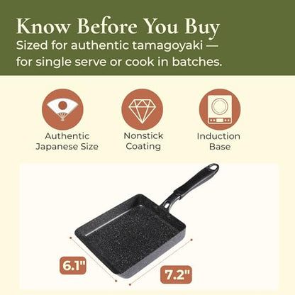 HAPPI STUDIO Tamagoyaki Pan - Japanese Omelette Pan Nonstick PFOA-Free - Japanese Egg Pan - Omelet Pan - Square Frying Pan Rolled Omelette Egg Roll - Tamago Skillet 7x6 All Stovetops