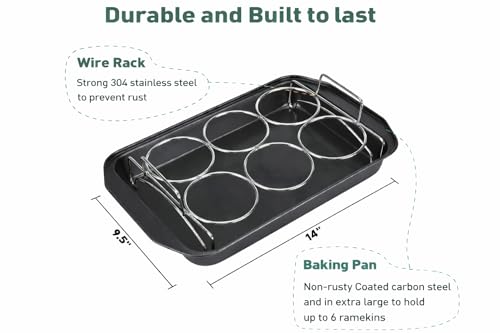 Ramekins set Mother’s Day Gift Set Creme Brulee Making Kit - COLORED 6 Porcelain Ramekins 6 Oz With Silicone Lids - 304 Stainless Steel Lifting Rack And 9.5" X 14" Baking Pan - Oven Safe