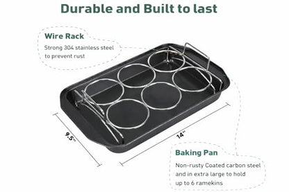 Ramekins set Mother’s Day Gift Set Creme Brulee Making Kit - COLORED 6 Porcelain Ramekins 6 Oz With Silicone Lids - 304 Stainless Steel Lifting Rack And 9.5" X 14" Baking Pan - Oven Safe