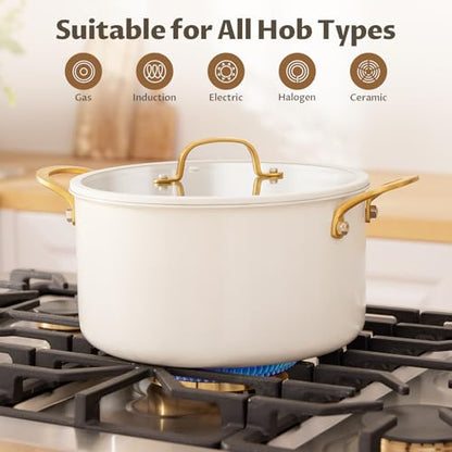 BEZIA 12 Quart Stainless Steel Stock Pot with Lid, Soup Pot for Large Gatherings & Holiday Feasts, Induction Compatible with Silicone-Rimmed Lid, Easy Cleanup