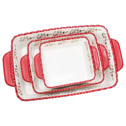 Coloch 3 Pack Ceramic Baking Dishes, Rectangular Bakeware Set Hand-painted Lasagna Pan Porcelain Serving Bakeware for Pasta, Chicken, Kitchen, Banquet, Microwave and Dishwasher Safe