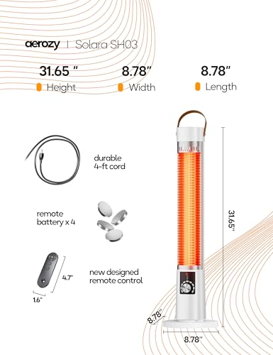 Patio Heater for Outdoor Use, Infrared Electric Outdoor Heater, 1500W Instant Heating, 60-Degree Oscillation, 9 Heat Levels, 9H Timer, Remote, for Garage, Backyard, Large Room, Indoor, 32.2", White
