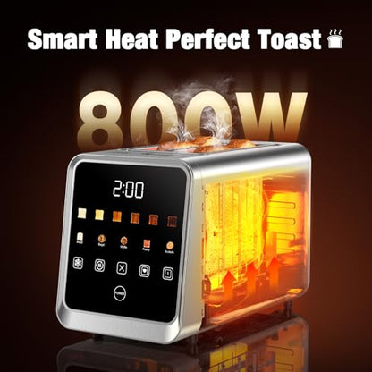 Smart Toaster 2 Slice, Touch Screen Stainless Steel Toaster Wide Slots