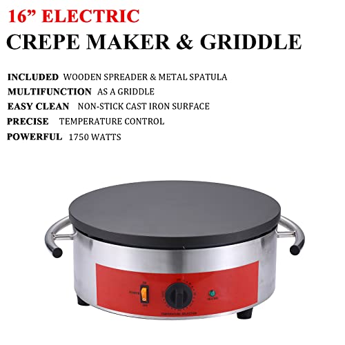 Commercial Crepe Maker 16 Inch Crepe Griddle Large Pancake Maker Machine W/Wooden Spreader And Spatula