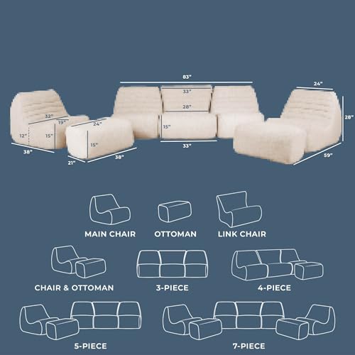 Big Joe Solvana Outdoor Sectional, 7 Piece Patio Furniture Set, Performance Linen Weather-Resistant Fabric Sofa, Sunlit Cream