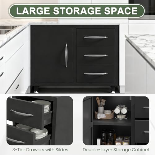 EROMMY 5-Piece Modular Outdoor Kitchen Island with Sink, Large Storage Cabinet & Shelf, Pull-Out Trash Drawer and Grill Stand, Outdoor Storage Kitchen Set for BBQ, Deck, Backyard, Black
