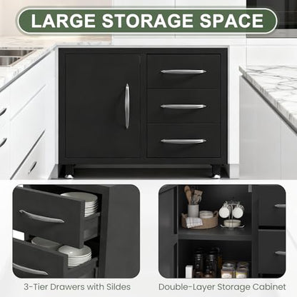 EROMMY 5-Piece Modular Outdoor Kitchen Island with Sink, Large Storage Cabinet & Shelf, Pull-Out Trash Drawer and Grill Stand, Outdoor Storage Kitchen Set for BBQ, Deck, Backyard, Black