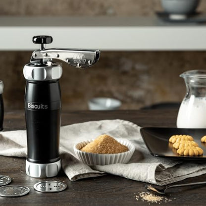 Marcato Biscuit Cookie Press Design Line, Black. MADE IN ITALY, 20 Shapes, 2 Cookie Sizes, Food‑Grade Anodized Aluminum, Easy to Use & Clean, Fast Homemade Cookie Maker