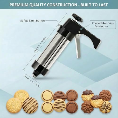 Stainless Steel Cookie Press Gun Kit with 13 Cookie Discs & 8 Piping Tips, Includes Storage Bag for DIY Holiday & Everyday Baking,Essential Baking Supplies