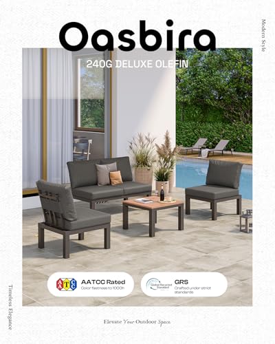 Oasbira Aluminum Modular Outdoor Patio Furniture Set, 8 Seats Sectional Sofa Set with Adjustable Backrest & Thick Cushions, All-Weather L-Shaped Corner Set with Table for Garden & Yard, Graphite