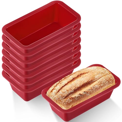 Willinglong 8 Pcs Silicone Mini Loaf Pan Silicone Bread Loaf Pan Rectangle Baking Molds Non Stick for Mini Cake, Homemade, Bread and Meatloaf, Red 6.1 x 3.3 x 1.8 Inch