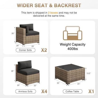 Aoxun Patio Furniture Sets, 7-Piece Outdoor Furniture with Thick Cushions, Wicker Conversation Set Sectional Sofa for Backyard, Poolside, Garden