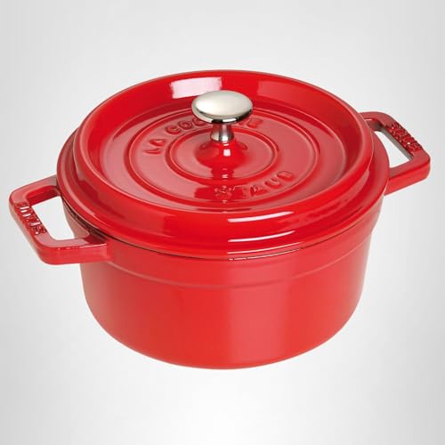 Staub Cast Iron Round Cocotte, Dutch Oven, 4-quart, serves 3-4, Made in France, Cherry