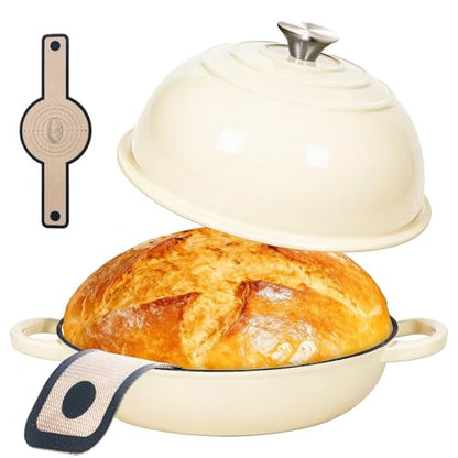 ONKO Dutch Oven For Sourdough Bread Baking, 6QT Enameled Cast Iron Dutch Oven Pot With Lid, Non-stick Sourdough Baking Pan with Bread Dome, Round Ceramic Dutch Ovens Pot with Cloche for Homemade