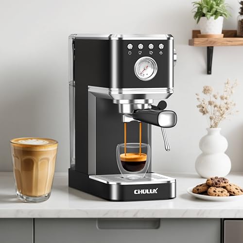 CHULUX Slim Espresso Machine with Milk Frother for Home Cappuccino, Black
