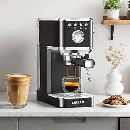 CHULUX Slim Espresso Machine with Milk Frother for Home Cappuccino, Black