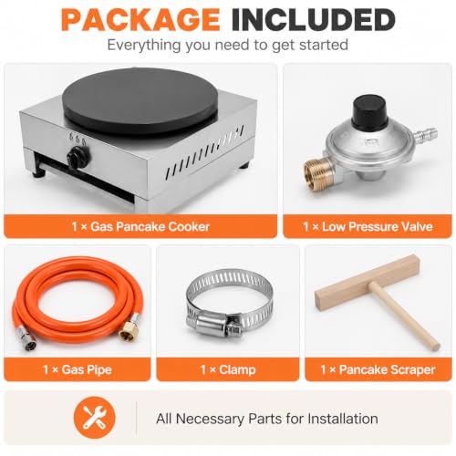 Commercial Crepe Maker 16 Inch, Gas Pancake Machine 2800Pa Tabletop Crepe Griddle with 5.91 ft Gas Hose for Restaurant, Food Truck, Snack Bar