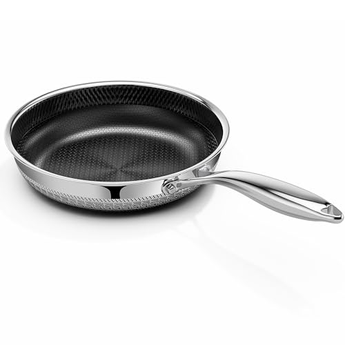 Innerwell 8 Inch Non Stick Pans, Titanium Ceramic Tri-Ply Stainless Steel Skillet Frying Pan Small Hybrid Nonstick Cooking Pan No Toxic Egg Frying Pan, Induction Compatible, PFAS/PFOA/PTFE Free