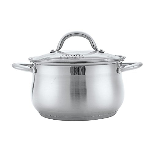 Alpine Cuisine Stainless Steel Dutch Oven Belly Shape 4 Quart - Heavy Duty Pot with Tempered Glass Lid,Comfortable Handles, Dishwasher Safe & Easy to Clean