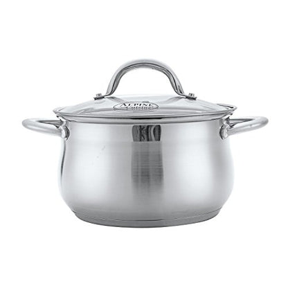 Alpine Cuisine Stainless Steel Dutch Oven Belly Shape 4 Quart - Heavy Duty Pot with Tempered Glass Lid,Comfortable Handles, Dishwasher Safe & Easy to Clean