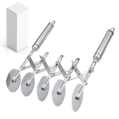 5-Wheel Professional Pastry Cutter - Stainless Steel Pizza & Dough Tool, Multi-Use Kitchen Utensil for Baking, Lattice Cutting, Cookie Dividing - Heavy Duty Pastry Wheel with Ergonomic Handle