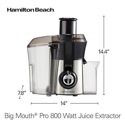 Hamilton Beach Juicer Machine, Big Mouth 3” Feed Chute for Whole Fruits and Vegetables, Easy to Clean, Centrifugal Extractor, Vegetable & Fruit Juicer, BPA Free, 800W Motor, Stainless Steel