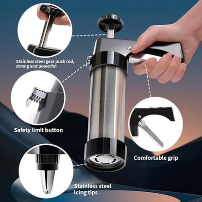 Spritz Cookie Press Gun Kit,Churro Maker Machine, Cookie Press Gun Set,13 Cookie Discs+8 Icing Nozzles Perfect for DIY Christmas Cookies and Decorating Cookies,Gifts for Wome（black)(1)