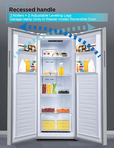 BLACK+DECKER 11 Cu. Ft. Convertible Freezer Refrigerator, Upright Freezer with Glass Shelves, Reversible Door, ENERGY STAR rated, Frost Free, BUC1100XS, Stainless Look