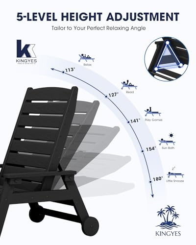 KINGYES HDPE Lounge Chair Outdoor Set of 2, All Weather Pool Lounger