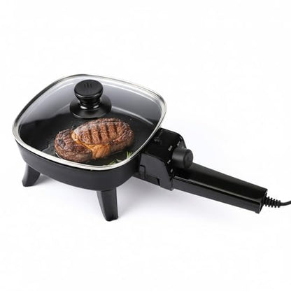 I-Keukenn 7" Electric Skillet with Lid, Electric Non-Stick Ceramic Fying Pan,Adjustable Temperature Control, 600W Single Serve Grill for Breakfast, Cooking for Pancakes, Eggs, Sausage