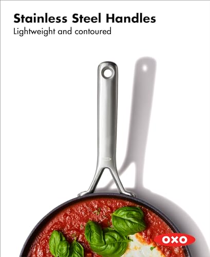 OXO Professional 8" Frying Pan Skillet, Hard Anodized Ceramic Nonstick Cookware PFAS-Free, Induction Suitable, Stainless Steel Handle, Diamond Reinforced Coating, Dishwasher Safe, Oven Safe, Black