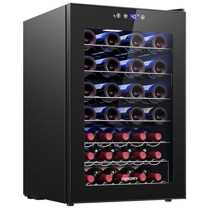 EUHOMY 45 Bottle Wine Cooler Refrigerator, Wine Fridge with Glass Door for Red, White and Champagne, Mini Fridge with Adjust Temperature for Home Kitchen Bar 4.5 Cu.ft, Black