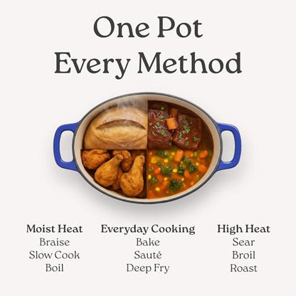 ROSSALLINI Signature Enameled Cast Iron Oval Dutch Oven | Non-Stick Serving Pot with Tight Fitting Lid for Perfect Roasting, Baking, Sauteing, and Bread Making | 5Q [Sage]