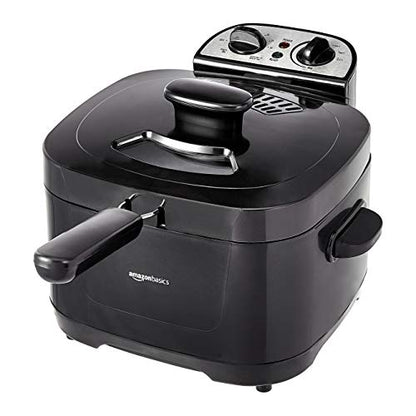 Amazon Basics 2.1-Qt (2.0L) Electric Deep Fryer with 8-Cup Oil Capacity, Adjustable Temperature Control, Timer, Easy Draining Removable Basket, Viewing Window, 1500W, Black