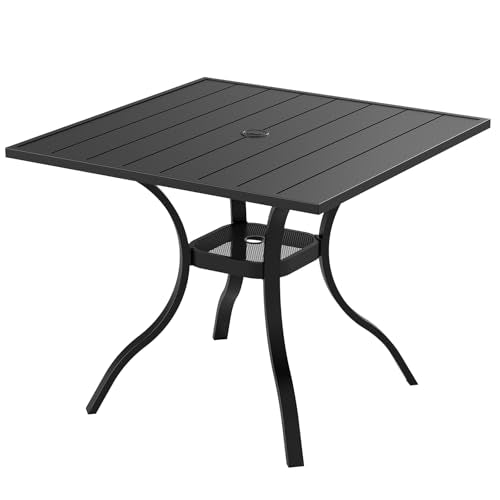 Patiomore 5 Piece Patio Dining Set Outdoor Furniture Set, Square Metal Patio Dining Table with Umbrella Hole & 4 Swivel Dining Chairs for Garden Lawn Yard