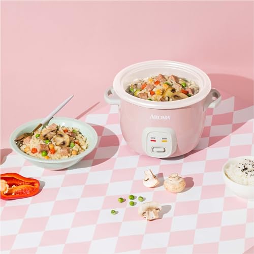 AROMA® Mini Rice Cooker, 2-Cup (Uncooked) / 4-Cup (Cooked), Grain Cooker, Soup Maker, Oatmeal Cooker, Auto Keep Warm, 1 Qt, Pink, ARC-302NGP
