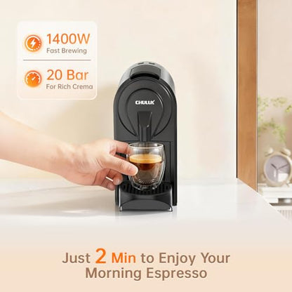 CHULUX Upgrade Bafè-Pro Espresso Coffee Maker for Nes Original Pods, Compact Espresso Machine for Small Space, 20 Bar Fast Extraction, Gray