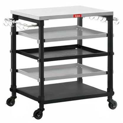 Feasto 3-Tier Outdoor Grill Cart, Rolling Pizza Oven Table with Compact 26.6" x 16.1" Stainless Top for Pizza Ovens & Griddles, Outdoor Bar Cart with S-Hooks for Patio Parties, Deck Dining & Camping